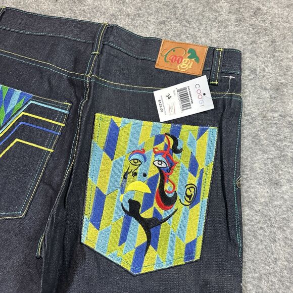 Vintage COOGI Straight Jeans Men's 34x34 Dark Blue Embroidered Abstract Rare - Picture 5 of 7